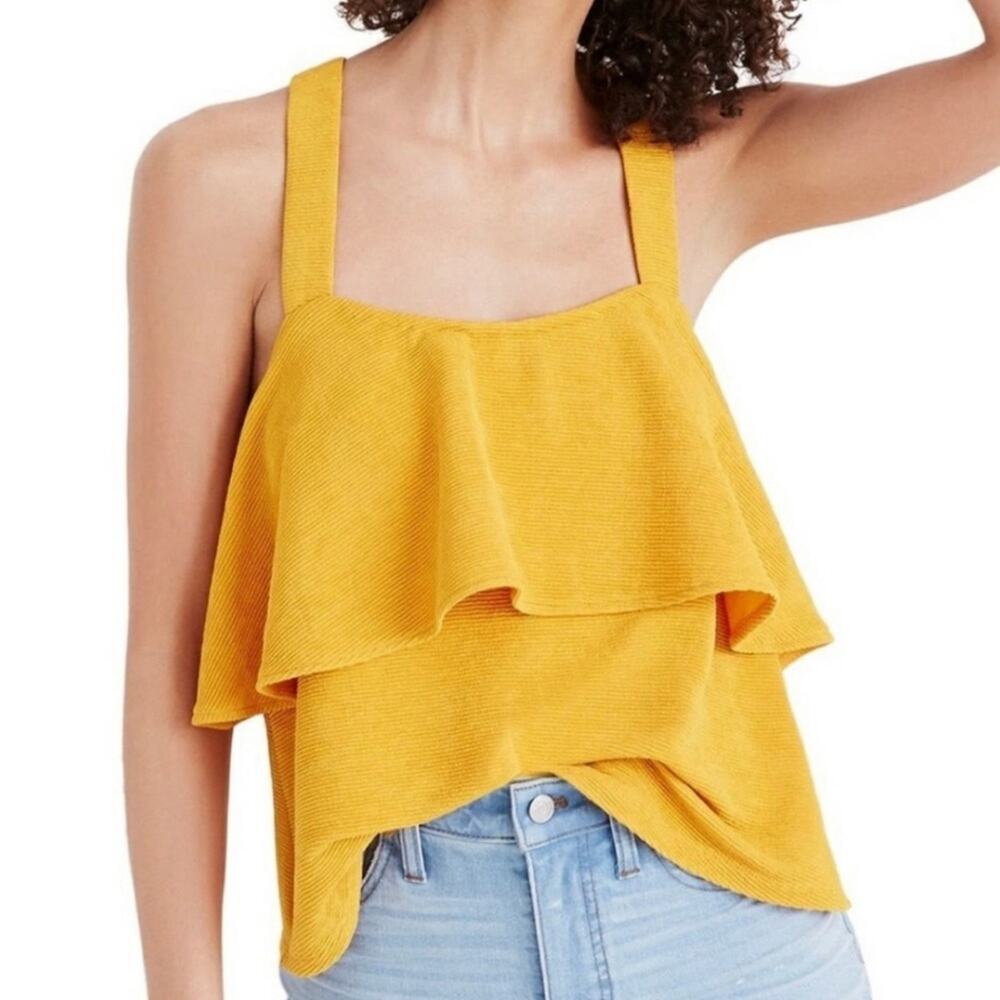 Madewell Criss Cross Tiered Ruffle Tank Top XS Marigold